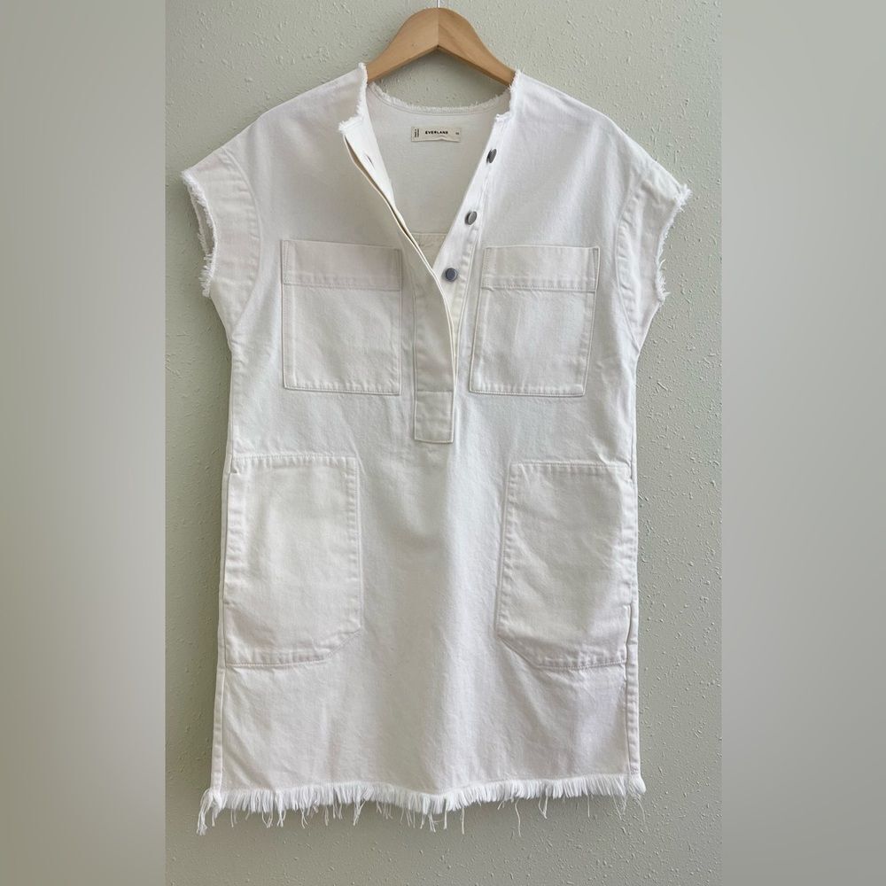 New Everlane The Denim Workwear Shirtdress  Frayed Hem in Bone Size XS - Picture 3 of 10